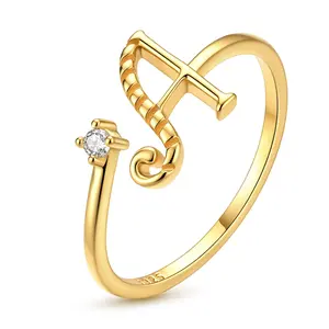 MULA Cursive Initial Engraving Ring - 14 Karat Gold-Plated, Adjustable Open-Wrap Letter Ring with 1 Cubic Zirconia, Daily Personalized Costume Jewelry Gift for Girls, Initial Engraving Rings