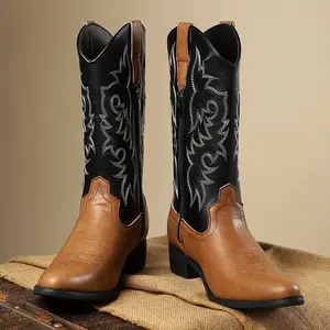 1pr Men'S All-Season Cowboy Boots - Solid Color Faux Upper, Comfortable Fabric Lining, Durable Rubber Sole, Pointed Toe, Side Zipper Closure, Breathable Design