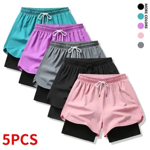 5-piece set: women’s summer shorts outfit with lining, drawstring, elastic waistband; suitable for outdoor sports, fitness, running, and casual wear; women’s shorts, summer bottoms.summervibes