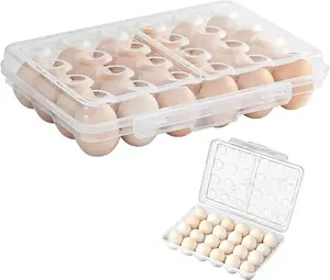 24 Deviled Egg Containers with Lid,Egg Holder Camping,Egg Organizer for Refrigerator, Stackable Design with Safety Buckle,Clear White