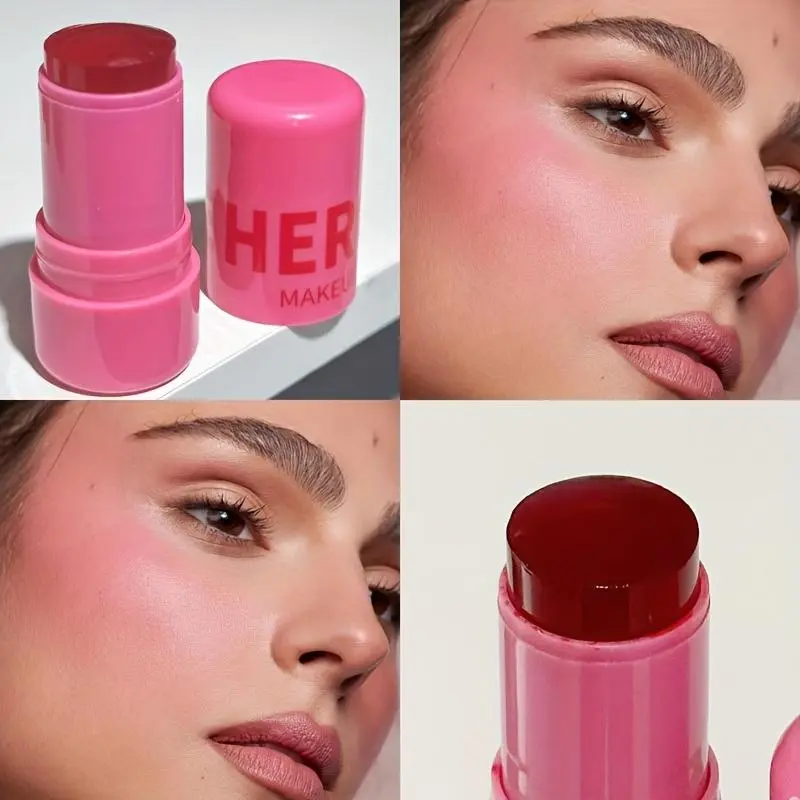HERORANGE Jelly powder blusher, Lip Cheek Tint, Multi purpose Cosmetic Stick 4-color optional lip and cheek dual-use waterproof, create flawless makeup, brighten skin color, glow, easy to apply and remove, holiday gift, Cosmetics Products
