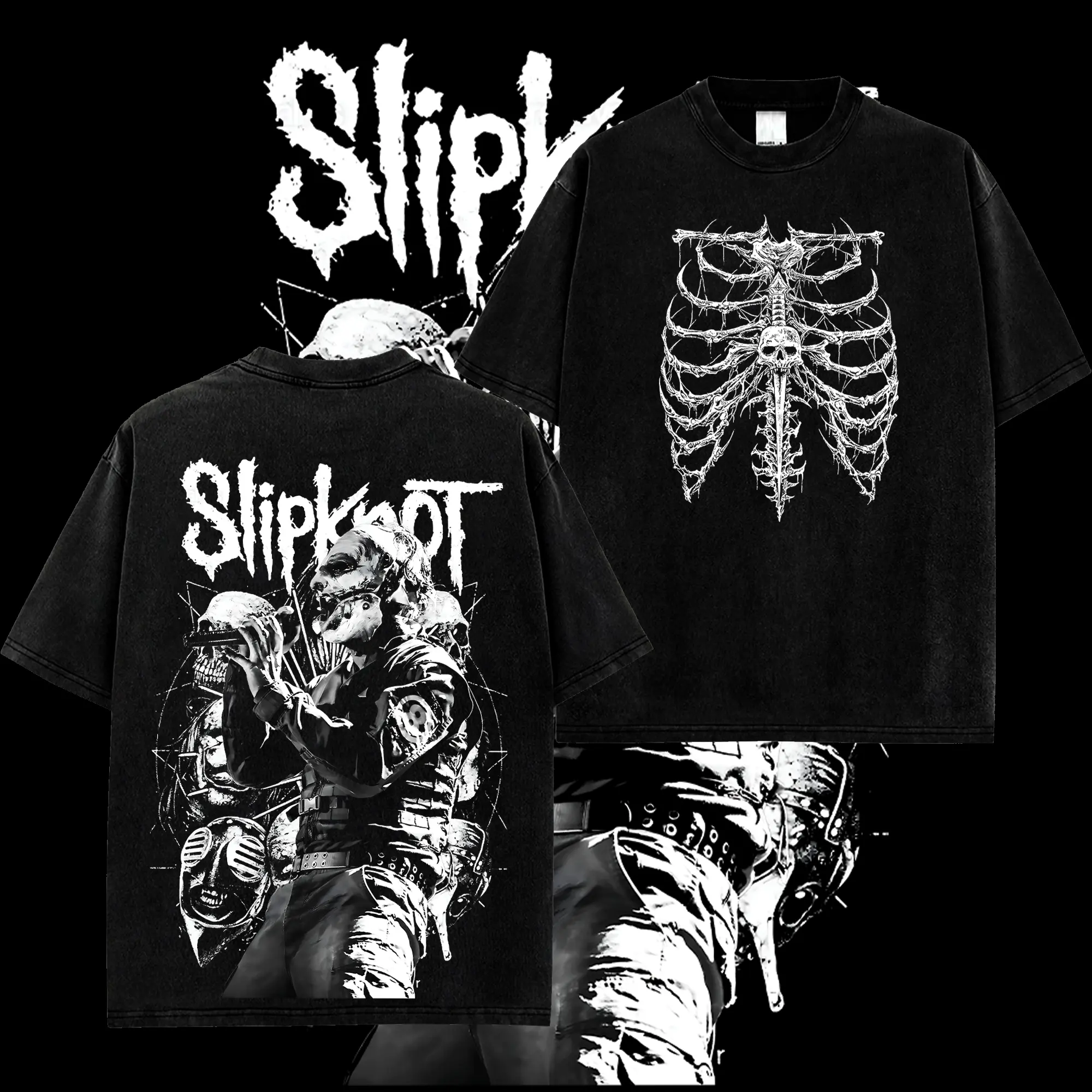 [MetalStyle] Slipknot 'Masks Metal' Unisex Acid Washed Hoodie T-Shirt – 100% Heavy Cotton Rock Groove Metal Washed Tee, Groove Metal Rock Band Washed Shirt, Oversized Vintage Tee, Heavy Metal Merch, Gift for Rock Fans