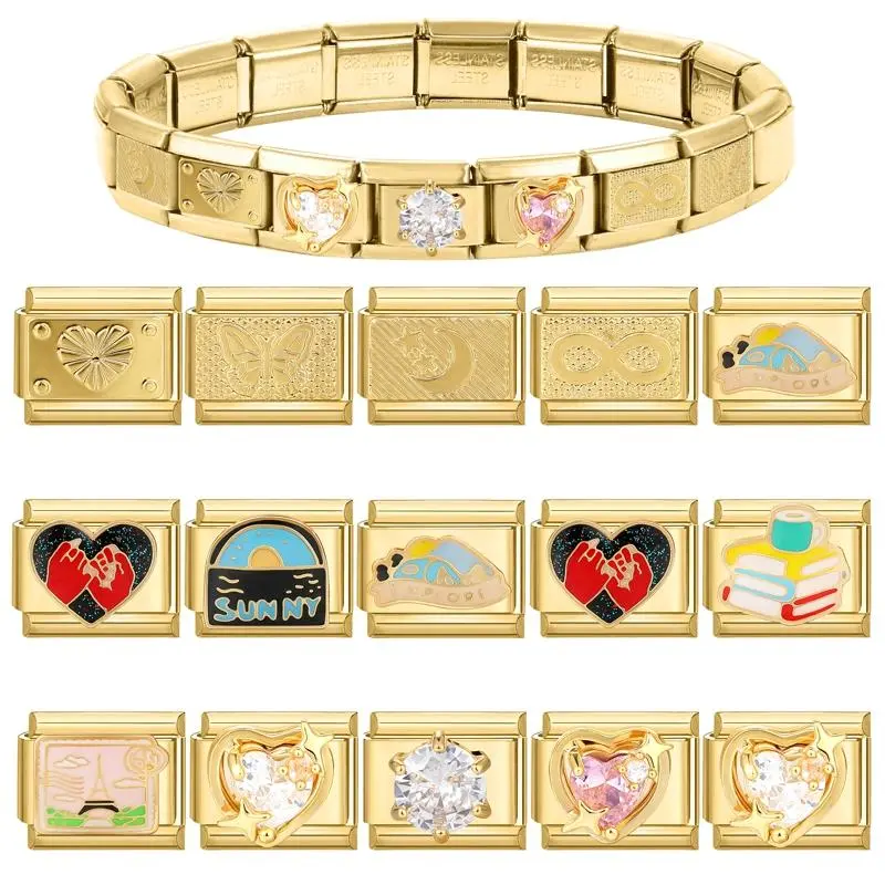 FASHION4U - New Fashion 9mm 15 Style Italian Modular Charm Bracelet Fashionable Leisure Holiday Scenery Literary Modular Elastic Bracelet
