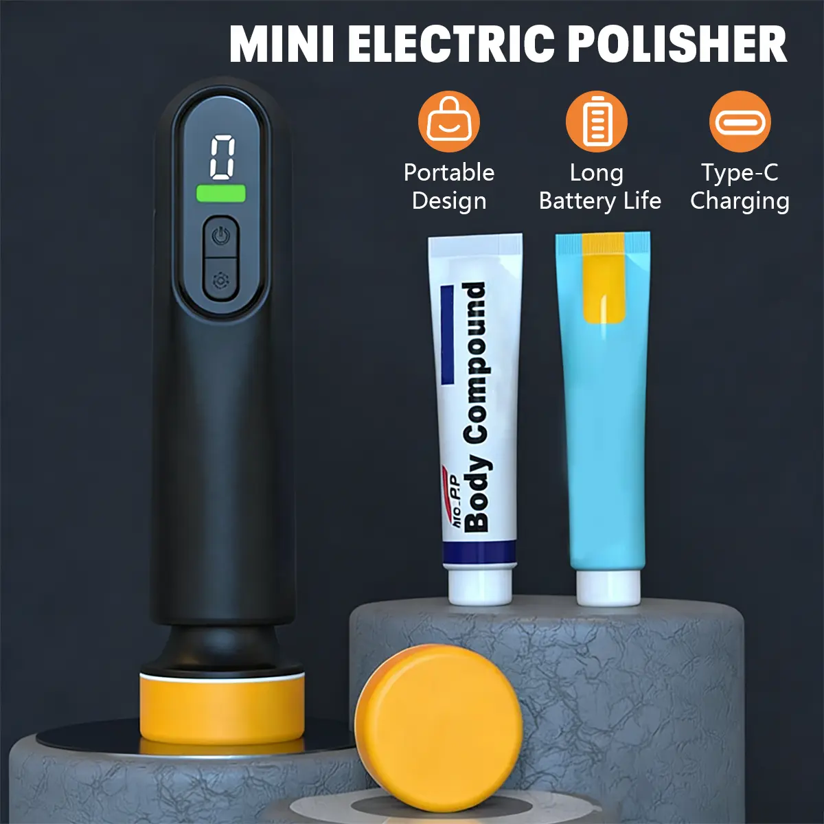 Mini Cordless Car Polisher Buffer Waxer | Handheld Electric Scratch Remover with 3 Speed LED Display | IPX4 Waterproof Rechargeable Auto Detailing Tool | Car Paint Glass Polishing Kit Portable Pressure Washer