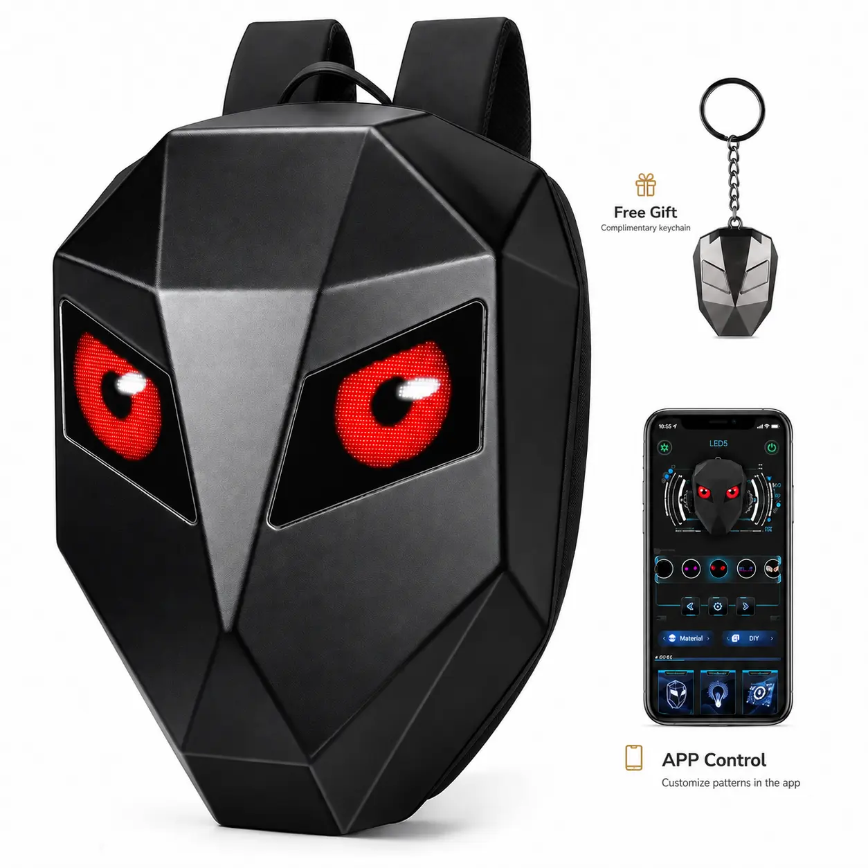 19" Capacity ABS Hard Shell LED Cycling Backpack for Bicycles - Adjustable Strap, Programmable LED Screen, Bluetooth App-Controlled (iOS & Android), USB-Powered, PC-Compatible, Accessories Included, Power Bank Not Included, for Sports & Leisure