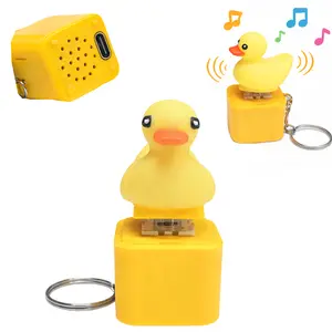 USB Rechargeable Quacking Duck Keychain Pendant - Funny Hat Design, Sensory Button Feature, Fun Stocking Stuffers for Festive Decorations & Home Supplies