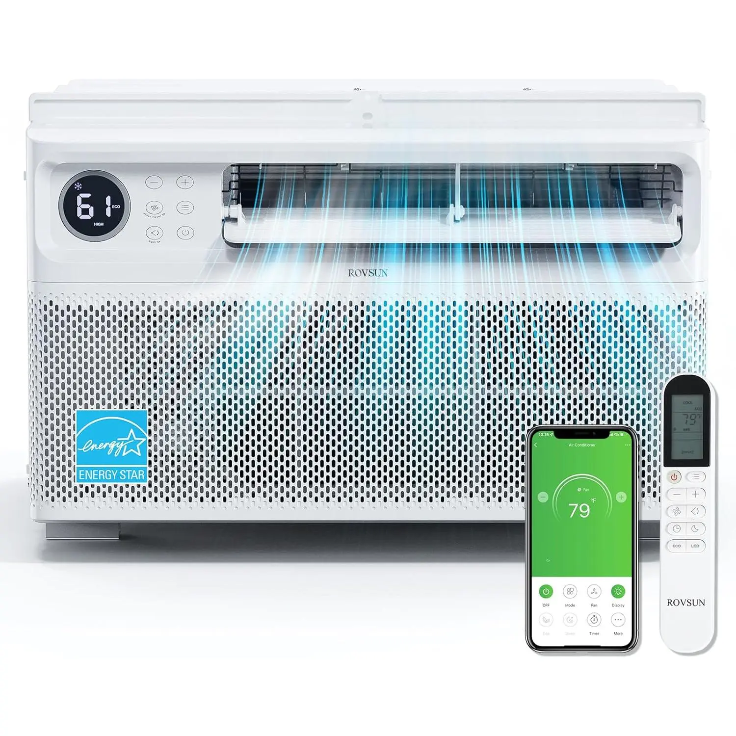 ROVSUN 8000/10000/12000 BTU Energy-Star Inverter Window Air Conditioner, 115V/60Hz Energy Saver with WiFi, Remote & App Control, Alexa/Google Assistant Compatibility, Ultra Quiet Design & Easy Install Kit