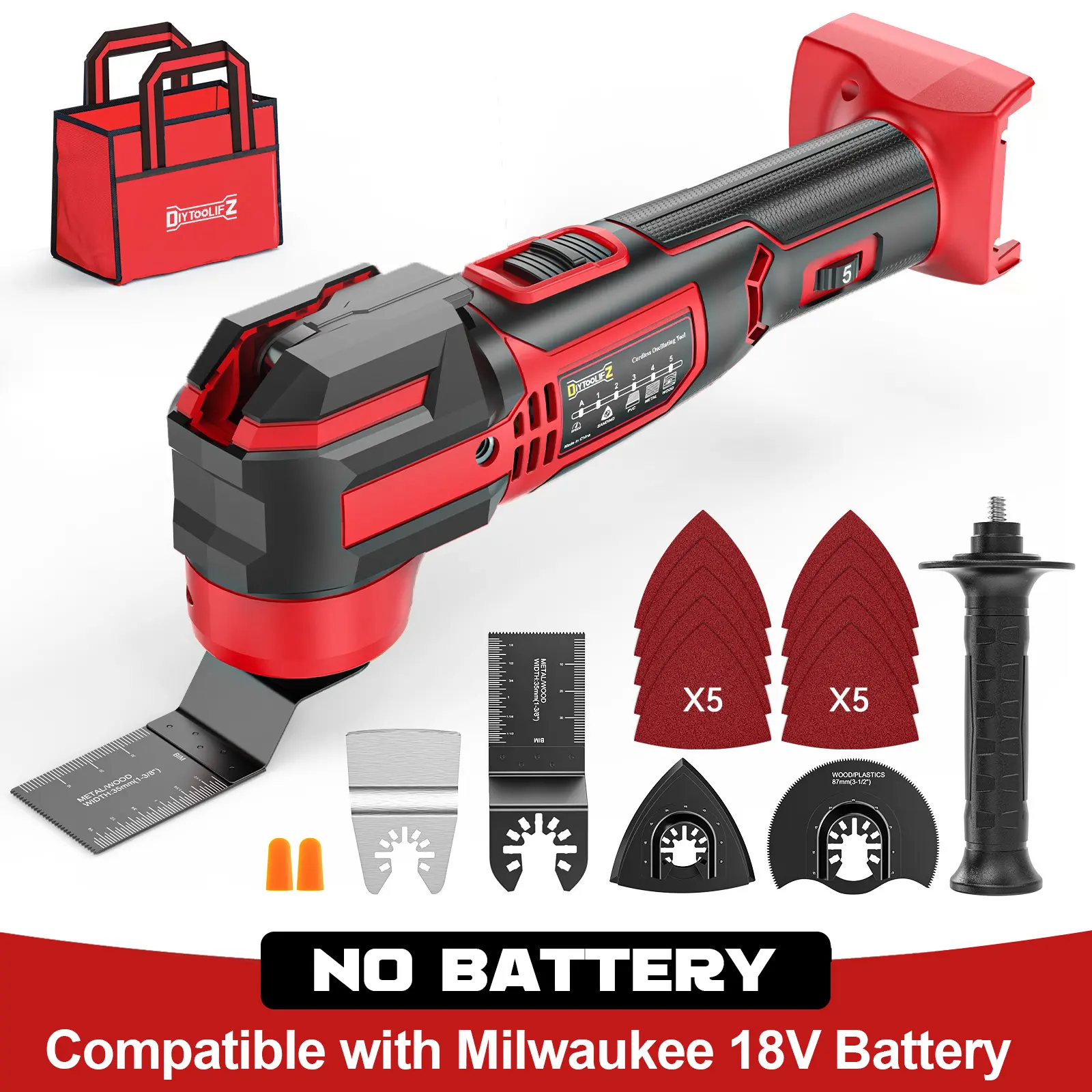 Cordless Oscillating Tool Compatible with Milwaukee 18V Battery (NO BATTERY!!), 6 Variable Speed Brushless-Motor, multi tool kit for Cutting Wood Nails Remove Grout & Sanding summervibes