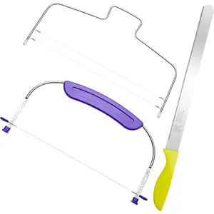 3 Pieces Kitchen Baking Tools, Adjustable Cake Levelers, Double Wire Cake Slicer Levelers and Stainless Steel Knife with Plastic Handle for Wedding Birthday Leveling and Molding