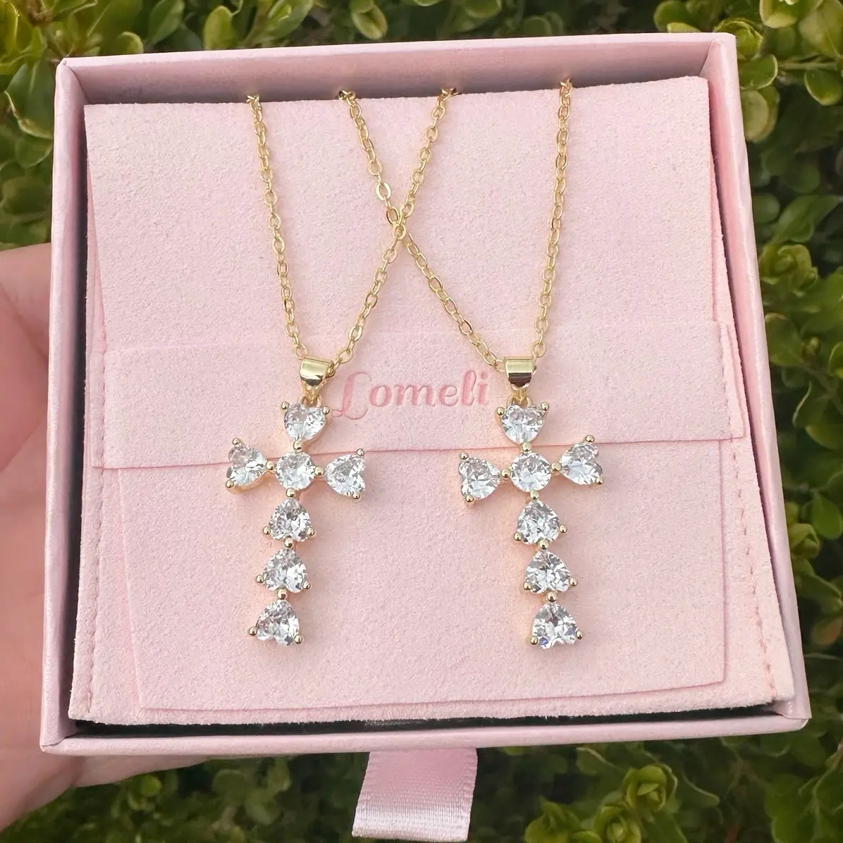 Crystal heart cross necklace