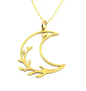 Vine Crescent Moon Gold Plated Stainless Steel Necklace