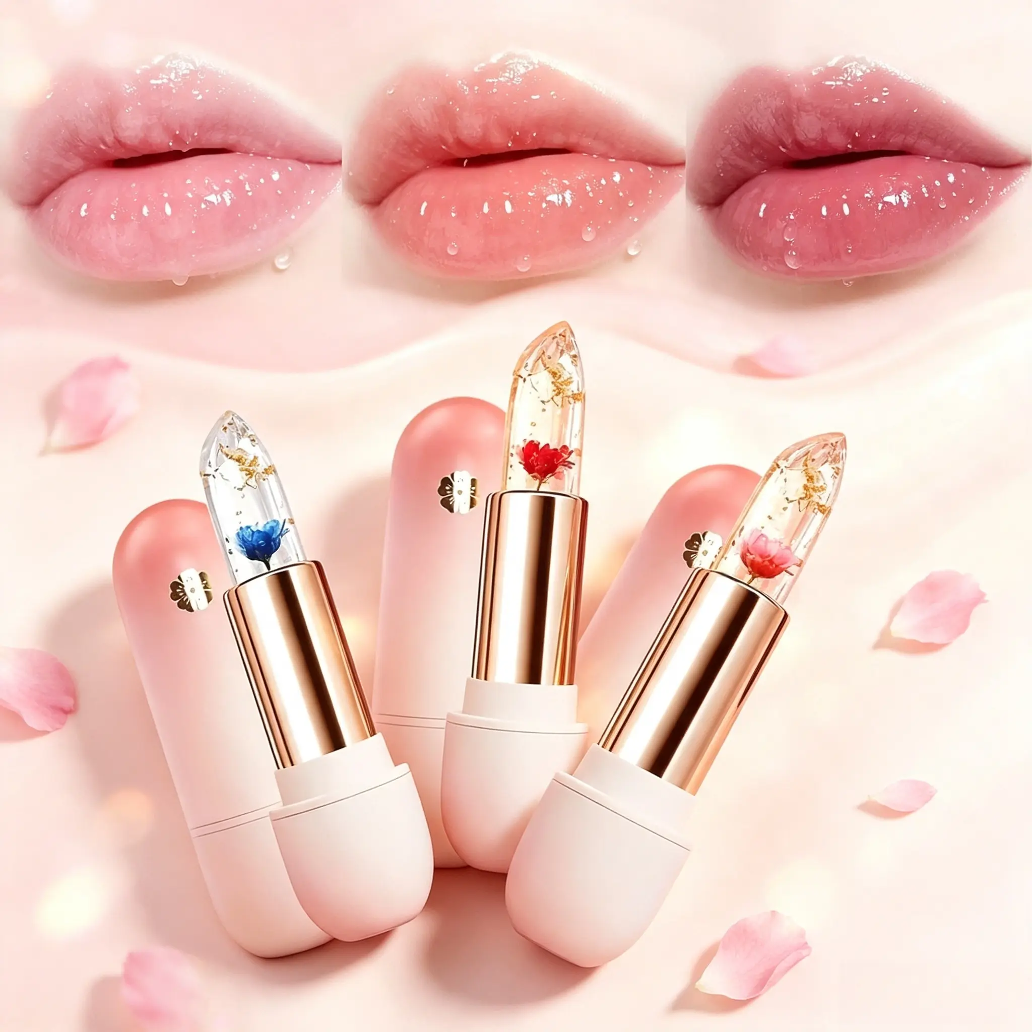 New formulaTransparent Petal ColorChanging Lipstick Makeup Set WaterproofLong Lasting Moisturizing Lip Tint TemperatureChanging Lip Glossy Cosmetic