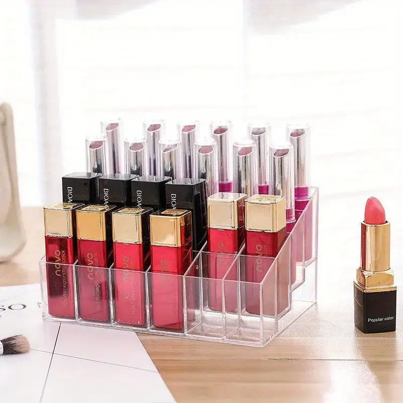 24 Grid Lipstick Holder Acrylic Cosmetics Storage Box Can Store and Sort Lipstick Nail Polish and Jewelry Display Rack