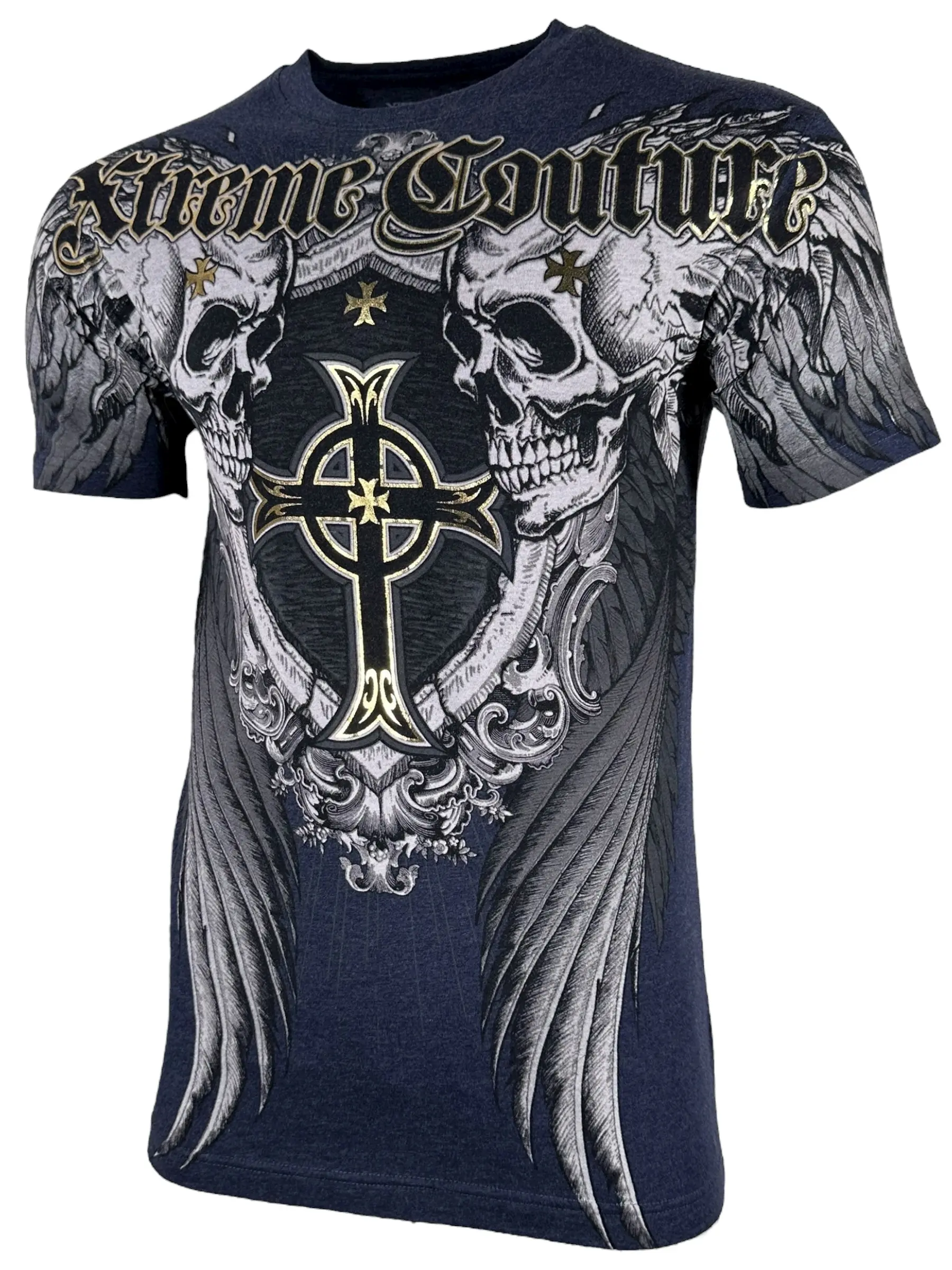 Xtreme Couture Men's Pulverize Graphic T-Shirt - Casual Short-Sleeve Cotton-Polyester Blend Tee with Front and Back Prints