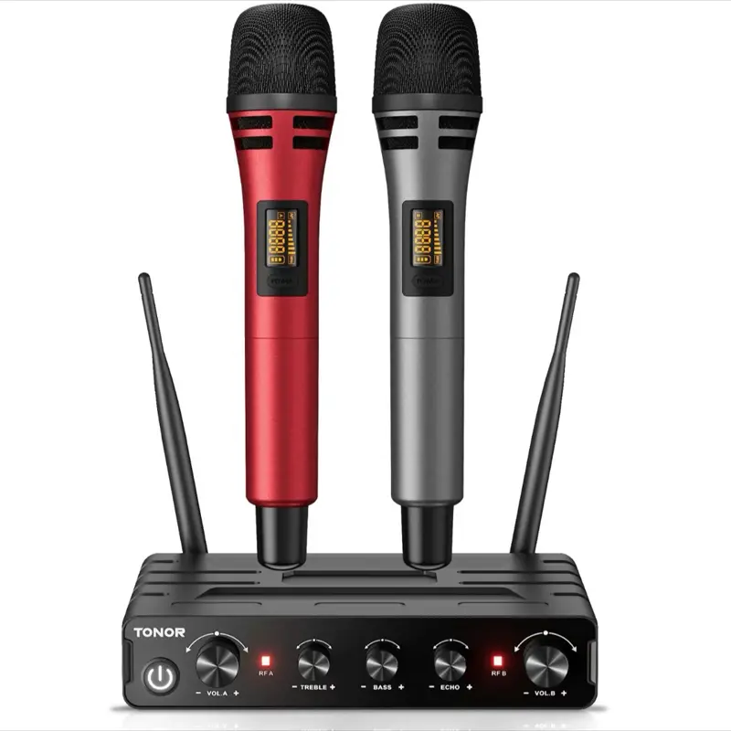 Tonor Microphone with Wireless Receiver, Red & Gray Options, USB Powered, Ideal for Live Events and Recording