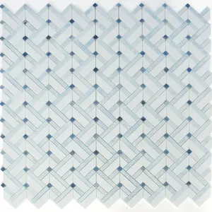 Tesserae Herringbone Royal Sapphire 11.75x12.25 Marble Mosaic Tile Sample