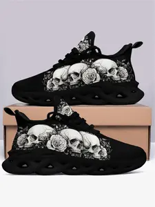 Men's Skull Lace-Up Shoes, Gothic Fashion Sneakers with Skull Designs, Stylish and Comfortable Footwear for Streetwear and Casual Outfits, 2025 New