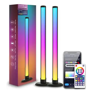2-Pack RGBIC Light Bars with Music Sync Feature, Bluetooth-compatible LED Ambient Lights, Rgb Colorful Lights for Desktop and Backlighting, Adjustable Remote Control Table Lamps, Dimmable Lighting, Decorative Night Light