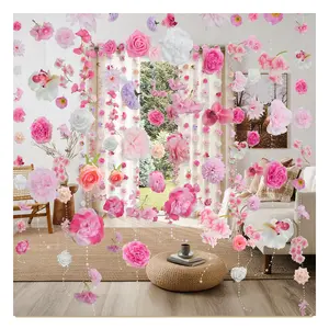 RIDDSEE Cherry Silk-Polyester Flower Garland, 48ft Artificial Hanging Floral Vines (6pcs, 8ft Each) - Modern Room Decor for Mother's Day Decoration, Home Garden Backdrop