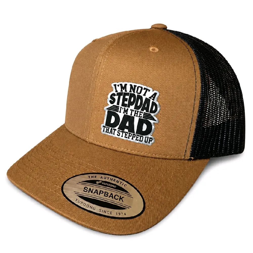 StepDad That Stepped Up Hat - Snapback / Flexfit Available In Multiple Colors - Cotton & Polyester - Carbon Fiber Silver Leatherette Patch trucker hat