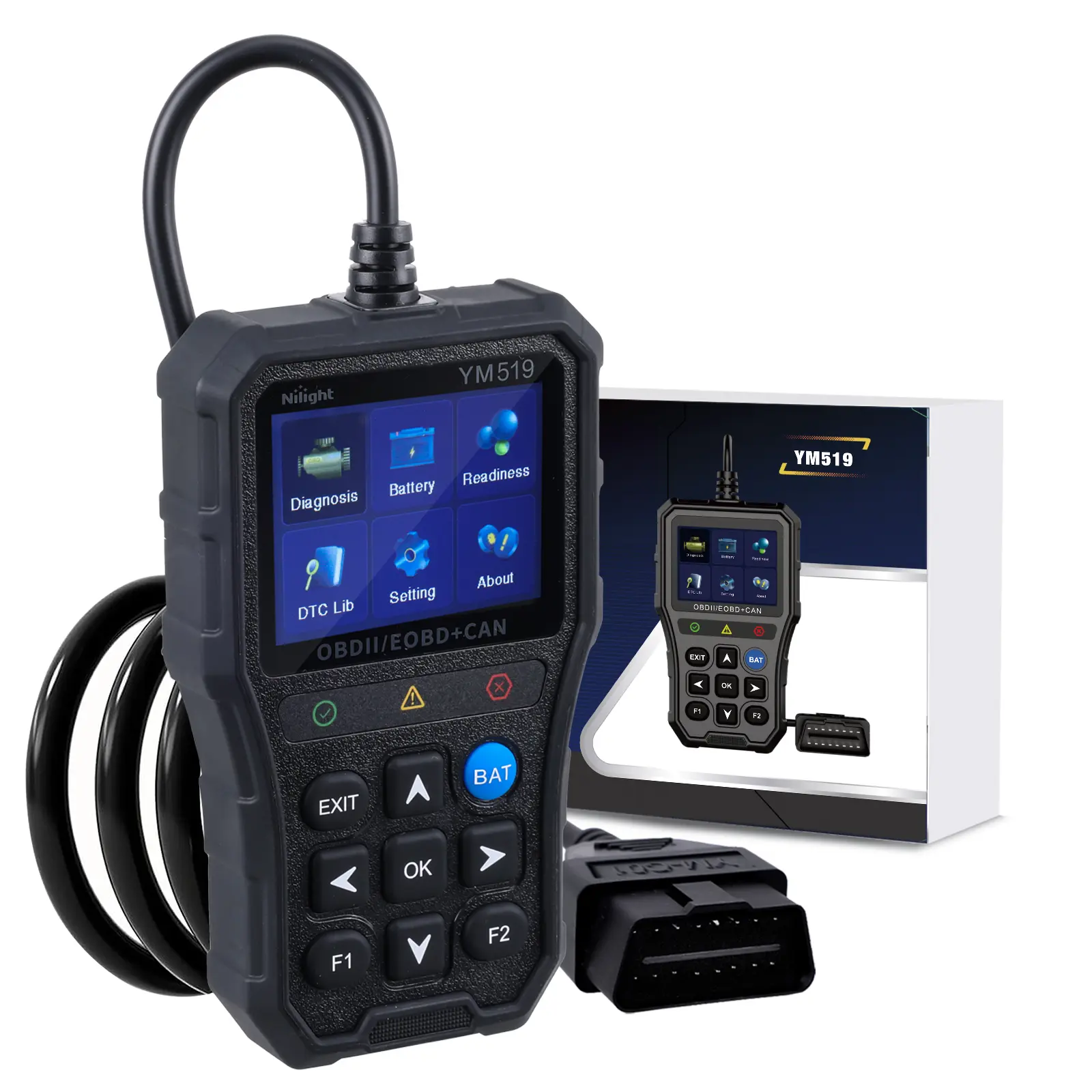 Nilight YM519 Handheld OBD2 Scanner Code Reading Tool, 2.8-Inch Wide-View Color Screen, Plug-and-Play Car Code Reader with Battery Voltage & Life Check, DTC Library for 1996+ OBD-II Cars, Handheld Tool