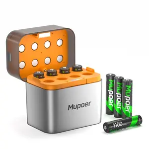 AAA Rechargeable Batteries with Box,Battery Box for AA/AAA Rechargeable Battery,Triple A NiMH Solar Batteries 8 Pack 1100mAh 1.2V,Pilas Recargables,Removable Fast Charging Box for NiMH/Lithium