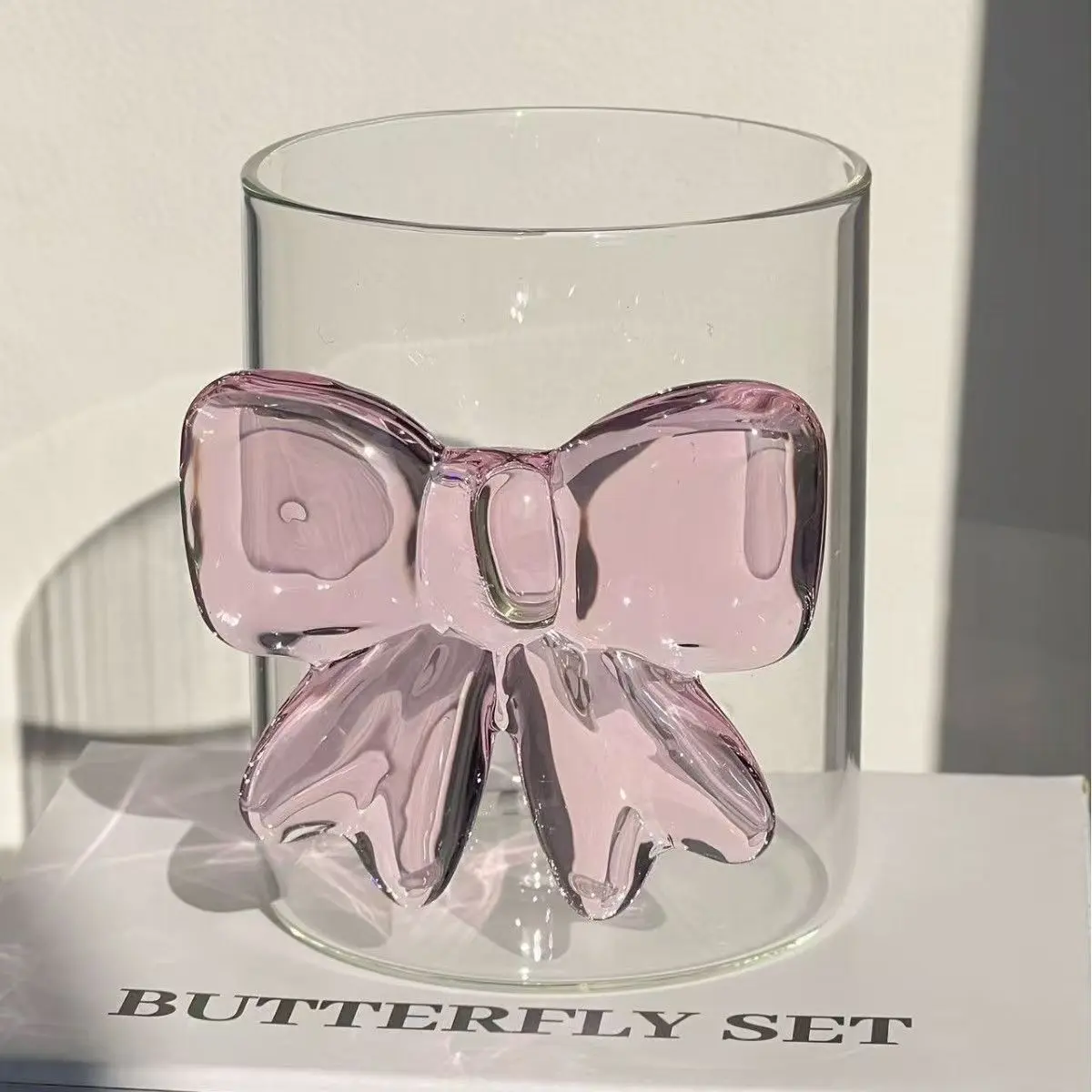 Bowknot Glass Cup, Cute Glass Cup, Glass Creative Cup, Decorative Glasses, Valentine's Day Gift, Mother's Day Gift, Romantic Glassware, Suitable for Ice Coffee, Juice, Champagne