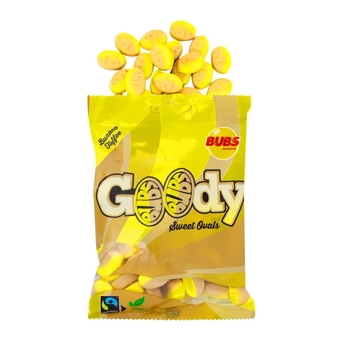 Bubs Swedish Candy - Banana Caramel Ovals, Pack of 1 x 90g Bags, Vegan & Guilt-Free, Swedish Candy