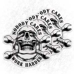 Nobody Cares Work Harder Sticker - Inspirational Skull Decal - Waterproof Vinyl for Water Bottle, Tumbler, Hard Hat, Helmet, Car, Laptop RBR