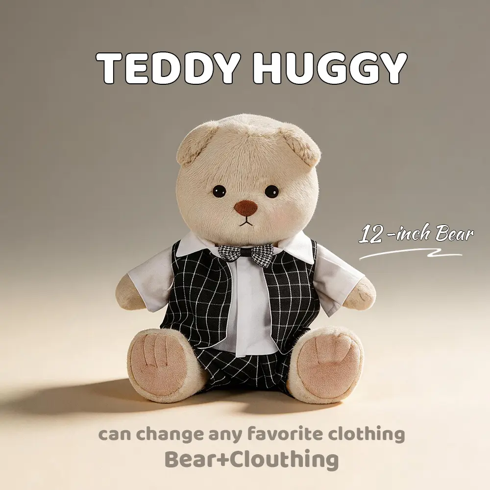 TEDDY HUGGY 12in Black Plaid 3-Piece Suit Stuffed Teddy Bear - Soft Adorable Stuffed Animal, Movable Joints, Unisex Collectible, Ideal Gift for 3+ Years, Yes for Kids' Toy Needs