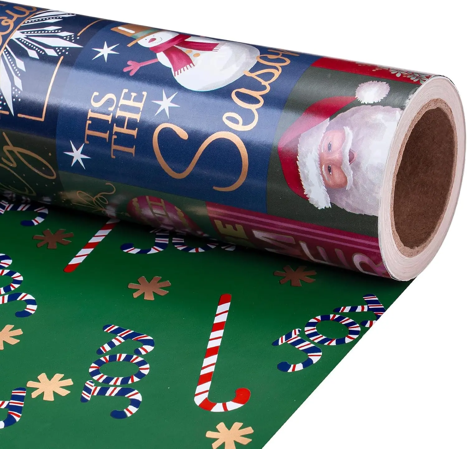 【Buy 2 Get 3 Free】RUSPEPA Reversible Christmas Wrapping Paper Roll, 17 in x 16.4 ft Mini Roll, Vintage Santa, Gingerbread, Nutcracker, Holiday Postmark, Bookshelf, Stripe & Polka Dot Designs for Family Gifts, Kids Presents & Holiday Parties
