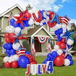 Red White Blue Balloons Garland Arch Kit , 4th of July Decor WITH Star Foil Balloons for Fourth of July Memorial Day Patriotic Party Birthday Party Supplies