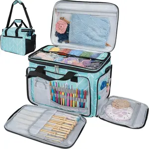 Knitting Bag Yarn Storage Tote, Large Crochet Organizer Bag, Yarn Storage Holder for Crocheting Knitter, Knitting Project Bag, Crochet Accessories Set, Gifts For Crochet Lovers, Chevron Teal