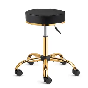 OmySalon Rolling Stool with Wheels, Vanity Salon Massage Roller Stool, Swivel Spa Chair Height Adjustable, Hair Stylist Chair for Beauty Salon Bar Tattoo Home, Black Luxury