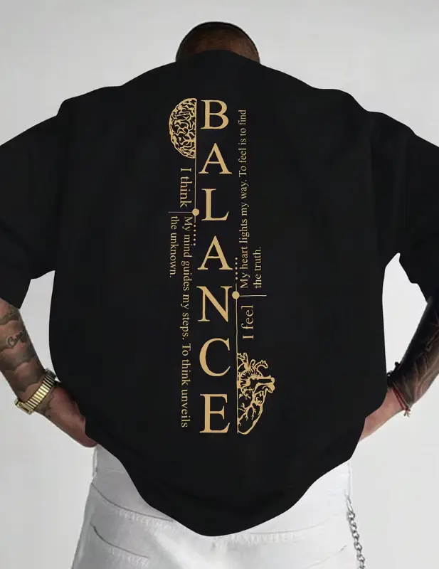 BALANCE Brain And Heart Vertical Back Print Unisex Tee Philosophy Aesthetic Streetwear Summer Cotton Short Sleeve Heat Transfer Tshirt