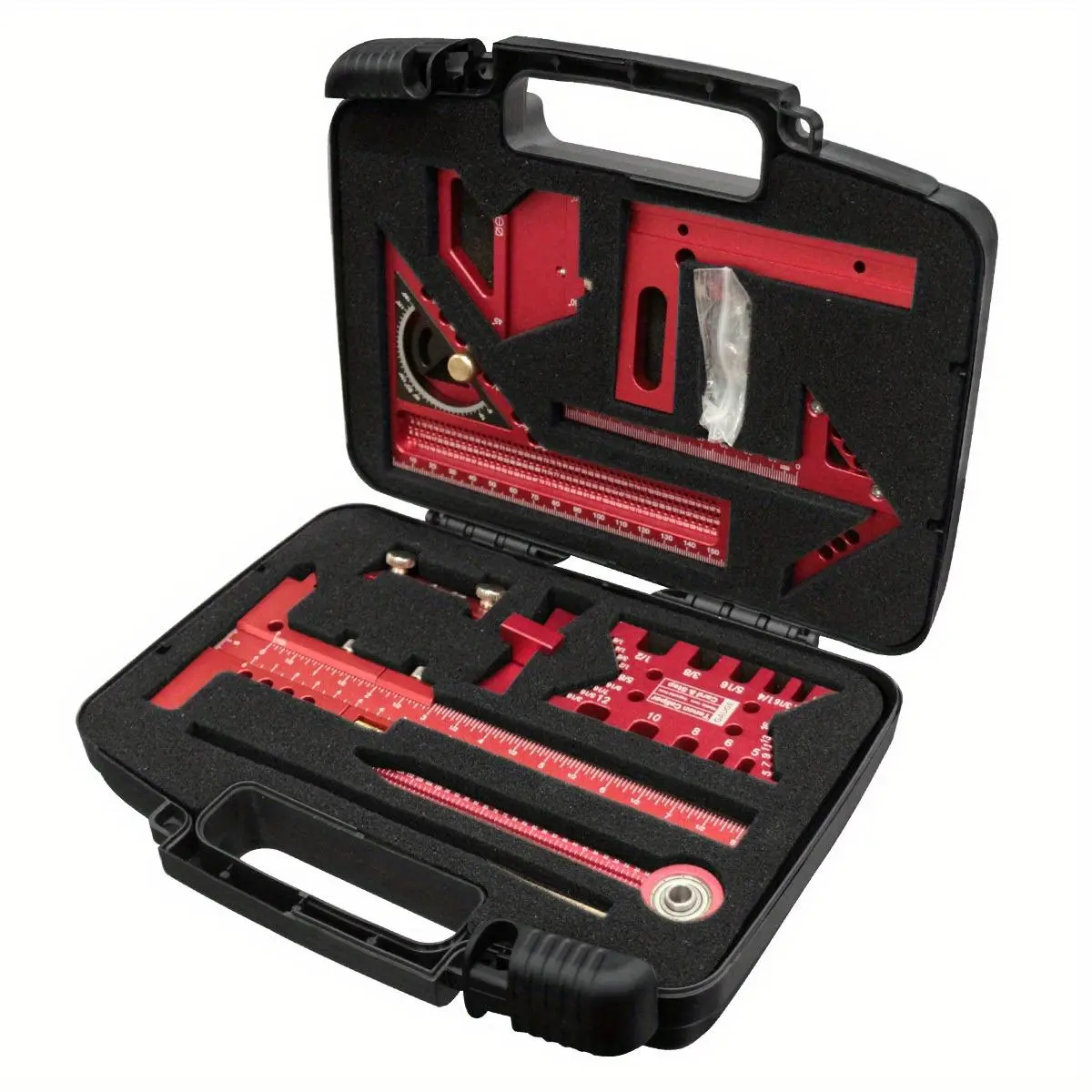 Woodworking Combination Universal Tool Kit, 9-piece Set with Box, Precision Carpenter Quick Splicing Planning and Layout Tool, Aluminum Ruler, Center Finder, Circular Drawing Compass, Honing Guide Rail, Altimeter