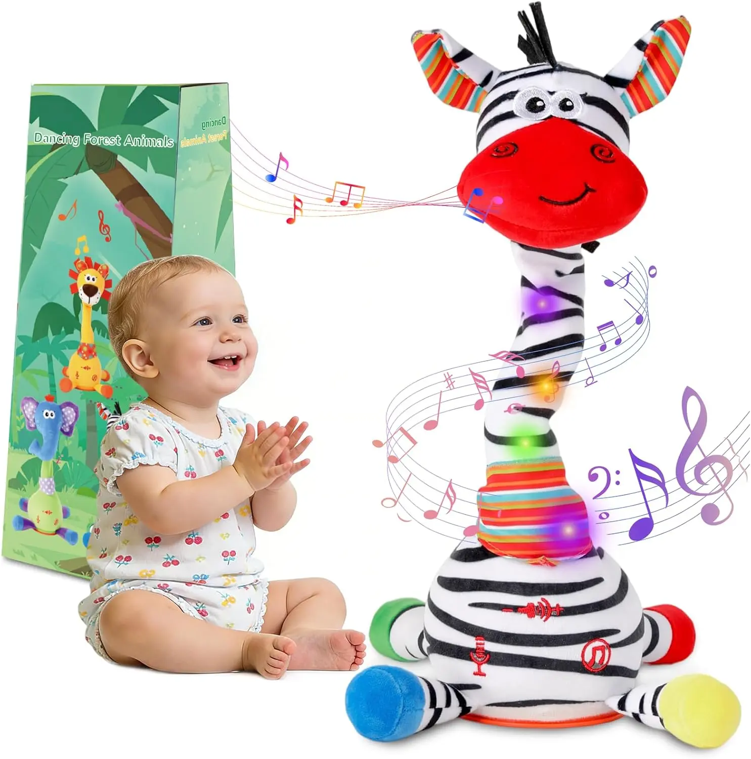 Dancing Talking Zebra Toy, Stuffed Animal Baby Toy Repeating What You Say, Vibrant Colors Catch Kids' Eyes, Children's Day Toys for Kids Glowing Musical Electronic Zebra with Striped Plush Gifts