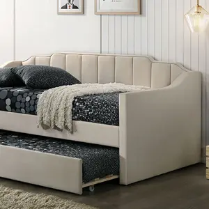 Kosmo Contemporary Channel Tufted Daybed with Trundle in Beige