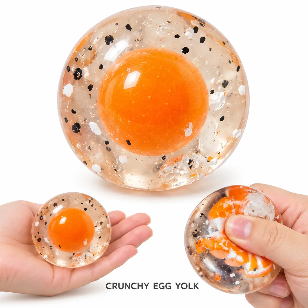 Crunchy Egg Yolk Squishy Ball - 6cm Jelly Squeeze Stress Ball with Breakable Yolk Core, Viral Crunchy Squishies ASMR Sensory Fidget Toy, Quirky Oddities Relaxing Gifts for Women, Desk Toy