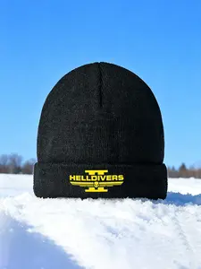 Hell Divers Embroidered Skull Wings Logo Knit Beanie Hat Winter Outdoor Sports Cap for Adults Unisex Warm Cold Weather Headwear Suitable for Casual Travel Skiing Hiking and Christmas Holiday Gift Ideas for Men and Women