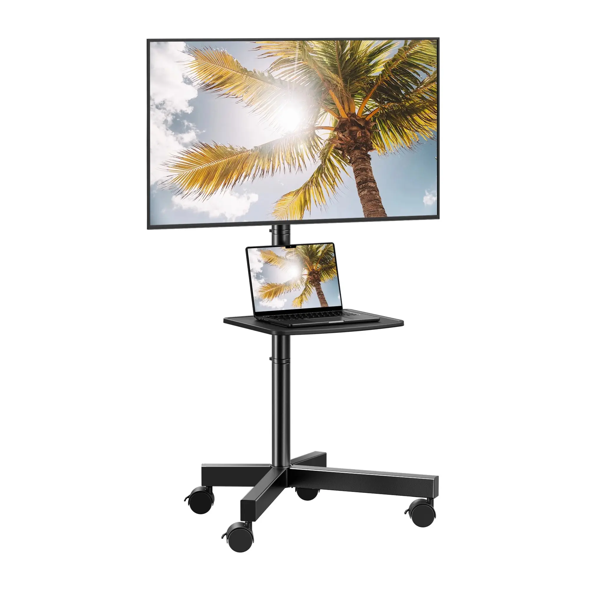 Mobile TV Stand for 23-60 Inch LCD LED Flat/Curved Panel Screen TVs, 15° Tilt TV Cart Holds up to 88Lbs Portable Stand with Laptop Shelf Rolling Floor Max VESA 400x400mm#TikTokShopBlackFriday