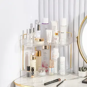 2-Tier Corner Bathroom Counter Organizer, Vanity Countertop Perfume Tray,Makeup Cosmetic Storage Organizers for Bathroom, Dresser, Kitchen(Clear)