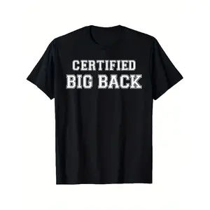 Men'S Plus Size Big Back Graphic T-Shirt - Black Crew Neck Short Sleeve Tee with Bold White Lettering, All-Season Comfort, Machine Washable, Durable & Breathable Fabric, Casual & Outdoor Wear, Humorous Body Positive Oversized Print