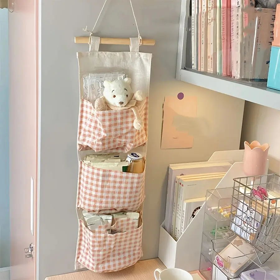 Canvas Wall Hanging Storage Organizer with Pockets, 20 × 58 Cm Neutral Home Organizer Bag for Bedroom, Dorm Rooms, Home Office Daily Use