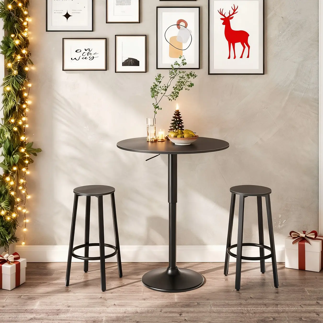 HOOBRO Height-Adjustable Round Bar Table 27-35.4 Inches(ONLY TABLE), Cocktail Table with Sturdy Base, Modern Style Pub Table, Easy to Assemble, Suitable for Small Space, Black #SummerVibes
