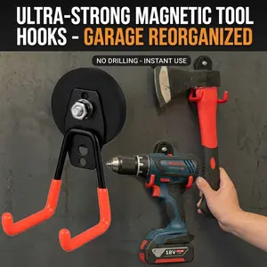 Heavy Duty Magnetic Garage Hooks,2/4 Pack Strong Large Magnet Hook for Power Drill,Garden Tools,Hose,Pegboard,Garage, Workshop,Magnetic Storage Hooks, Metal Organiser Hook for Indoor Outdoor Hanging