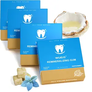 Remineralizing Gum with Xylitol Hydroxyapatite, Natural Mastic Mint Chewing Gum for Oral Care, Sugar-Free, Aspartame-Free, Gluten-Free Candy, Peppermint Flavor, 72 Pieces (18 Count, Pack of 4)