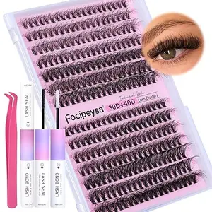 30D+40D Lash Extension Kit Fluffy Lash Clusters D Curl Eyelash Extensions 9-16mm Individual Lash Extensions Kit with Lash Bond and Seal, Tweezers for Self Application (280PCS 30D 40D 9-16mm)
