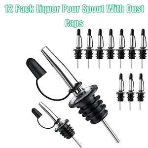 Gold Liquor Pour Spouts 12 Pack - Stainless Steel Speed Pourers with Dust Caps for Bartending Kit, Olive Oil Dispenser for Kitchen, Bottle Pourer for Alcohol Whiskey Vodka - Bar Accessories for Men, olive oil cart