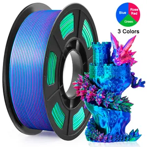 Silk PLA 3D Printer Filament Triple Color Silk PLA Filament 1.75mm 3D Printing Filament Fit Most FDM Printers, 250g/1kg Spool(0.55/2.2lbs), 3 in 1 Color Rose Red Blue Green